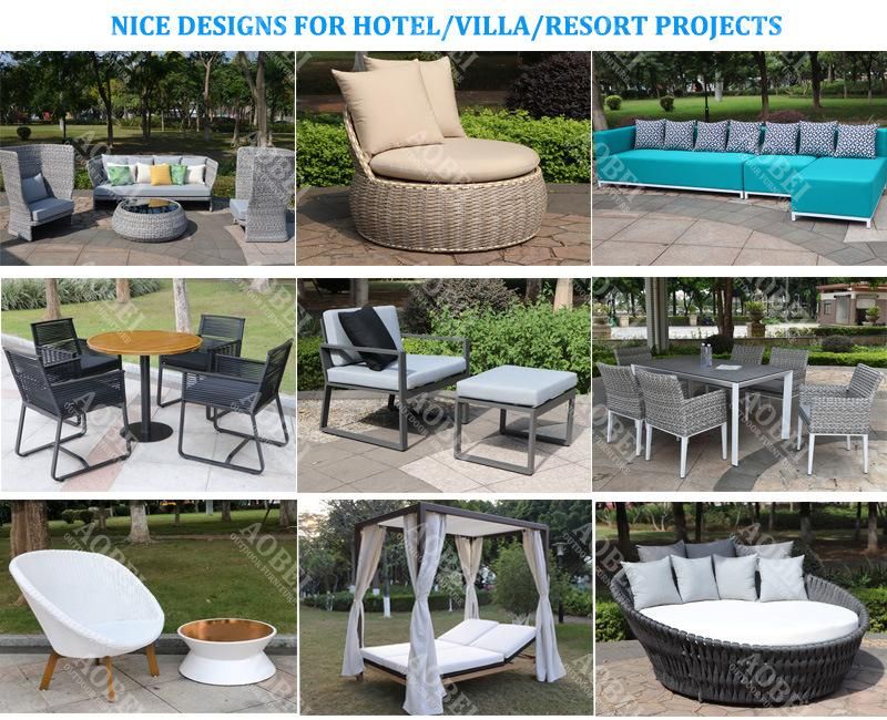 Modern Outdoor Garden Patio Home Restaurant Hotel Villa Resort Rope Weaving Dining Chair Set Furniture with Teak Table