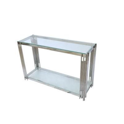 Modern Tempered Glass Stainless Steel Frame Side Table Hallway Table