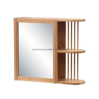 Wall-Mounted Bamboo Bathroom Mirror Storage Shelf Wooden Bathroom Mirror Cabinet