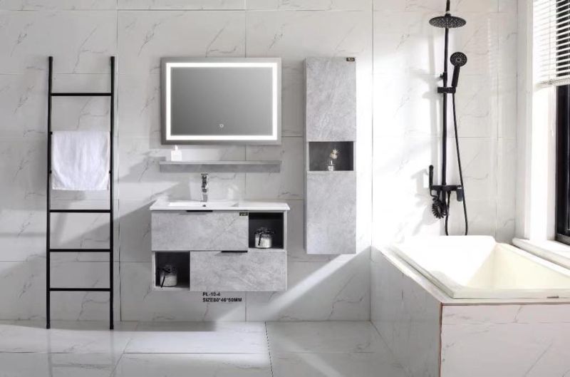 Simple Light MDF Bathroom Cabinet with LED Mirror & Ceramic Basin Bathroom Furniture