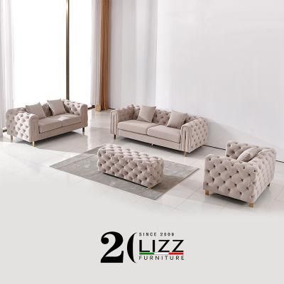 Italian Modern Furniture Living Room Leisure Chesterfield Velvet Fabric Sofa
