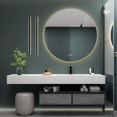 Home Decoration Items Bathroom LED Furniture Plywood with Melamine Washroom Vanity Cabinet with Rock Plate Sink