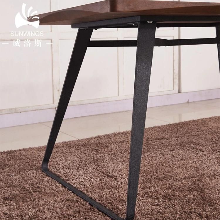 Nordic Wooden Home Furniture Metal Base Wooden Top 6 Seater Dining Table Made in China