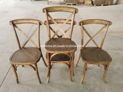French Style Vintage Oak Wood Cross Back Chair Stacking X Back Chair for Wedding