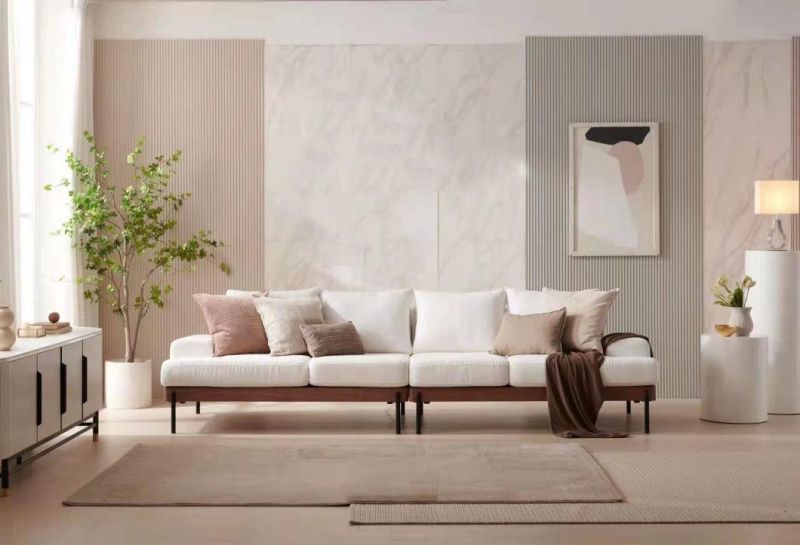 Contemporary White Minimalist Furniture Sectional Sofa Fabric Relax Upholstered Sofas Living Room Set