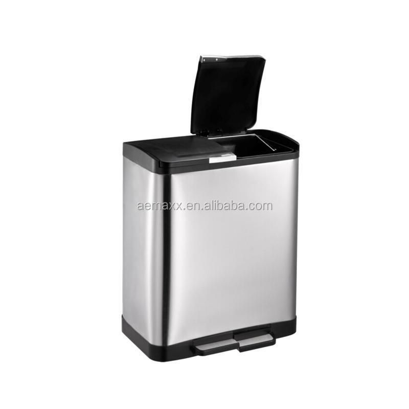 Modern Rectangle Two Compartments Stainless Steel Trash Can