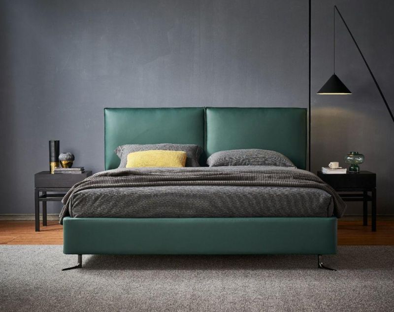 2021 Modern Bedroom Furniture Home/Hotel Beds Set Wood Frame Slatted Leather/Fabric Double Bed
