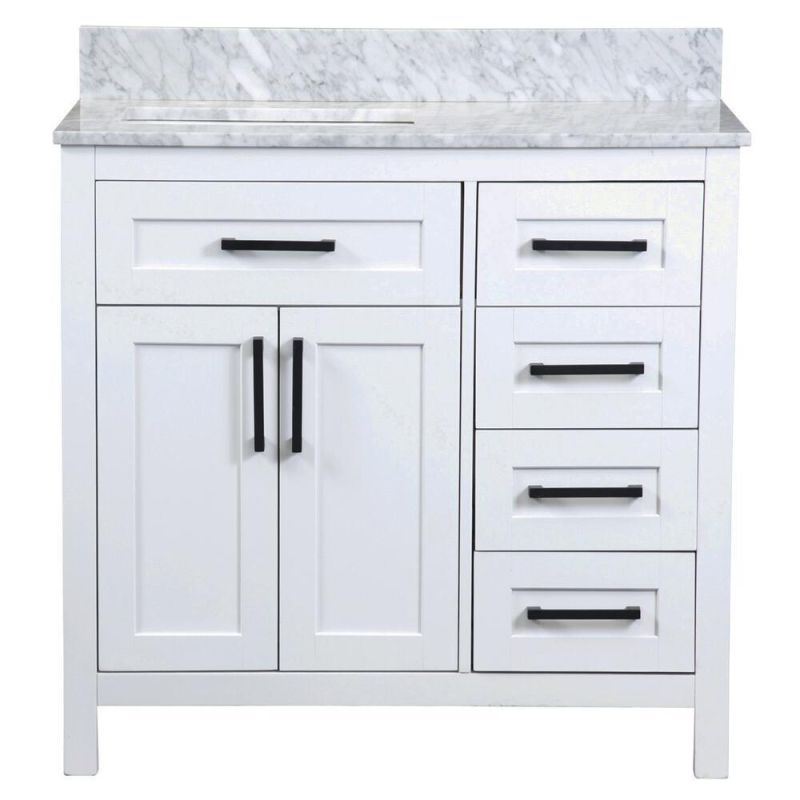 36"W X 22"D White Vanity and Gray Natural Marble Vanity Top with Rectangular Undermount Bowl