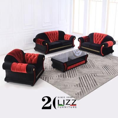 Modern Contemporary Luxury Italian Home Furniture Living Room Sectional Fabric Velvet Sofa with Tufted Buttons