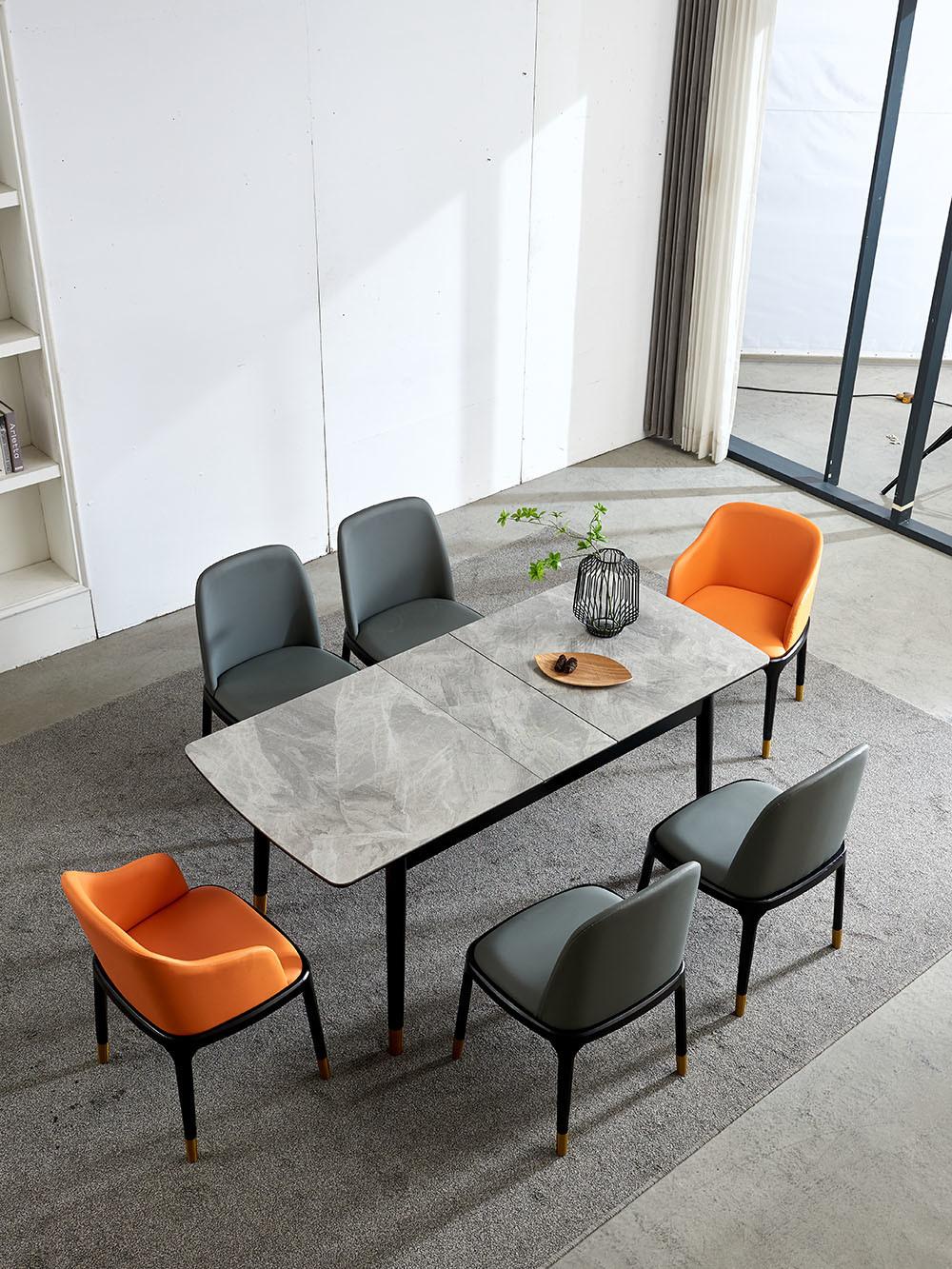 Grey Marble Dining Table with Carbon Steel Legs