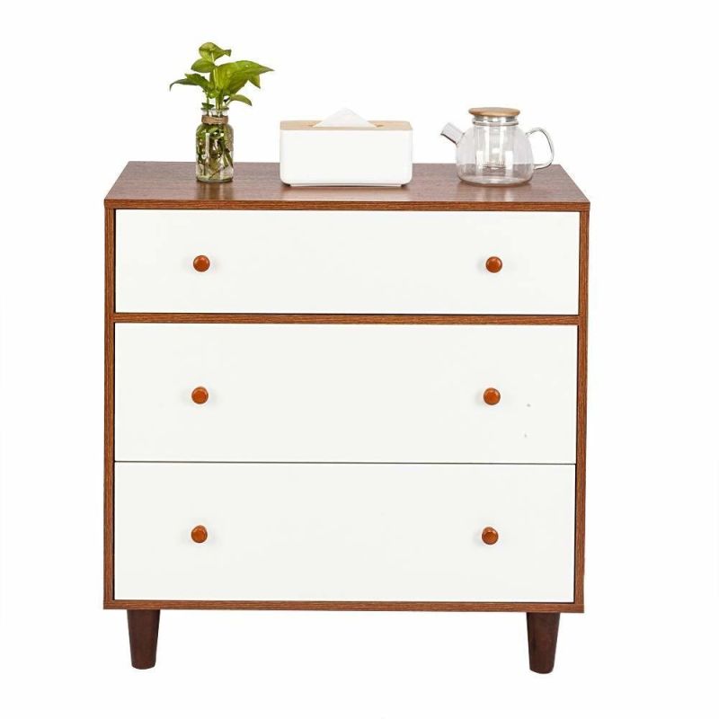 Bedside Table White Three-Tier Drawer Bedside Cabinet Night Table