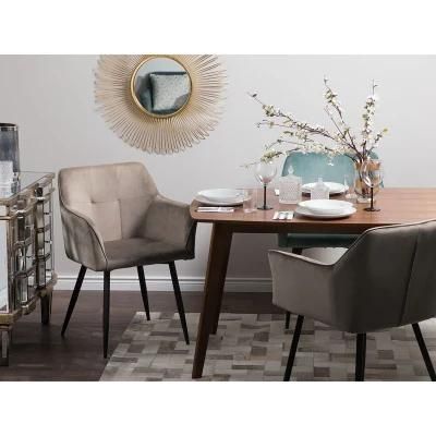 Soft Grey Velvet Chair with Black Legs for Dining Room Use