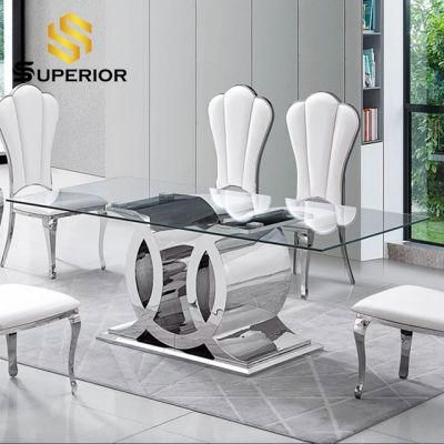 Modern Style Dining Room Furniture Transparent Glass Restaurant Metal Table