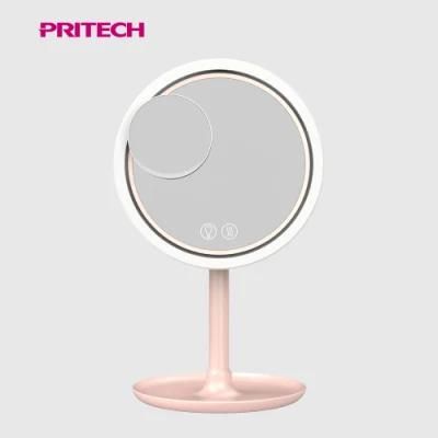Pritech Wholesale Vanity Mirror 180 Degree Adjustment LED Light Desktop Cosmetic Makeup Mirror with Fan