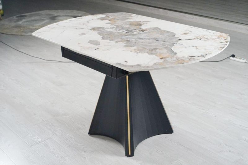 Customized Modern Furniture Metal Feet Ceramic Top Electric Extendable Dining Table