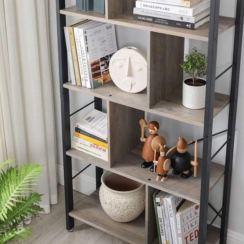 Iron Wood Bookshelves Furniture Industrial Shelving Display Rack Vintage Book Shelf Ladder Wooden 5 Tier Bookshelf