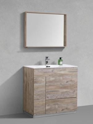 Log Color Solid Wood American Bathroom Cabinet with Marble Top