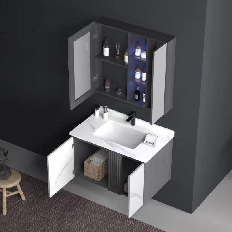 American Style Wholesale White Rubber Wood Bathroom Furniture, Bathroom Vanity, LED Mirrored Cabinet