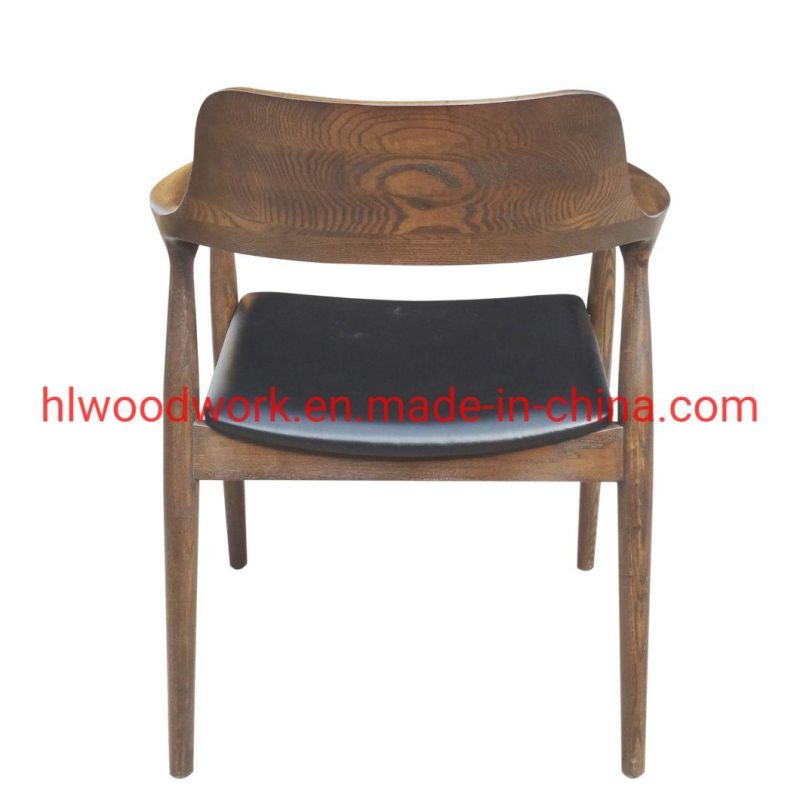 High Quality Hot Selling Modern Design Furniture Dining Chair Oak Wood Walnut Color Black PU Cushion Wooden Chair Furniture Dining Room Furniture Dining Chair