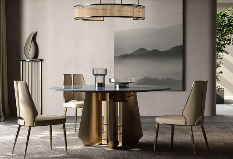 Luxury Round Home Dining Room Furniture Gold Chrome Marble Top Dining Table