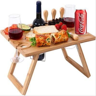 Wooden Camping Beach Folding Table Folding Bamboo Snack Table Bamboo Portable Wine Picnic Table