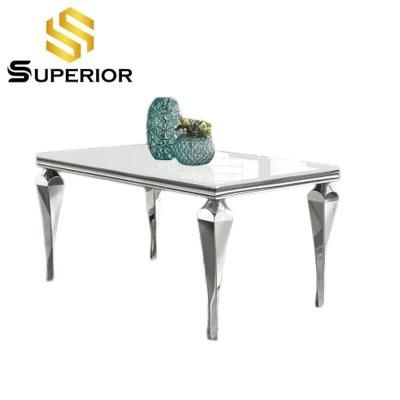 White Glass Rectangle Dining Furniture Metal Dining Room Table