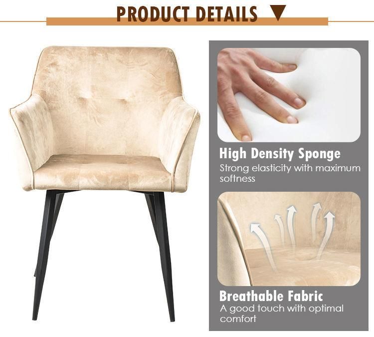 Customization Velvet Fabric Seat and Diamond Pattern Back Dining Chair with Metal Tube Black Legs