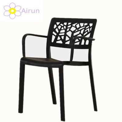 Fashion Home Furniture Dining Room Cheap Black Arm Plastic Chair for Hotel Restaurant with Armrest