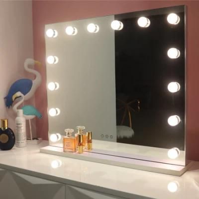 Metal LED Bulbs Hollywood Lighted Makeup Mirror with MDF Base