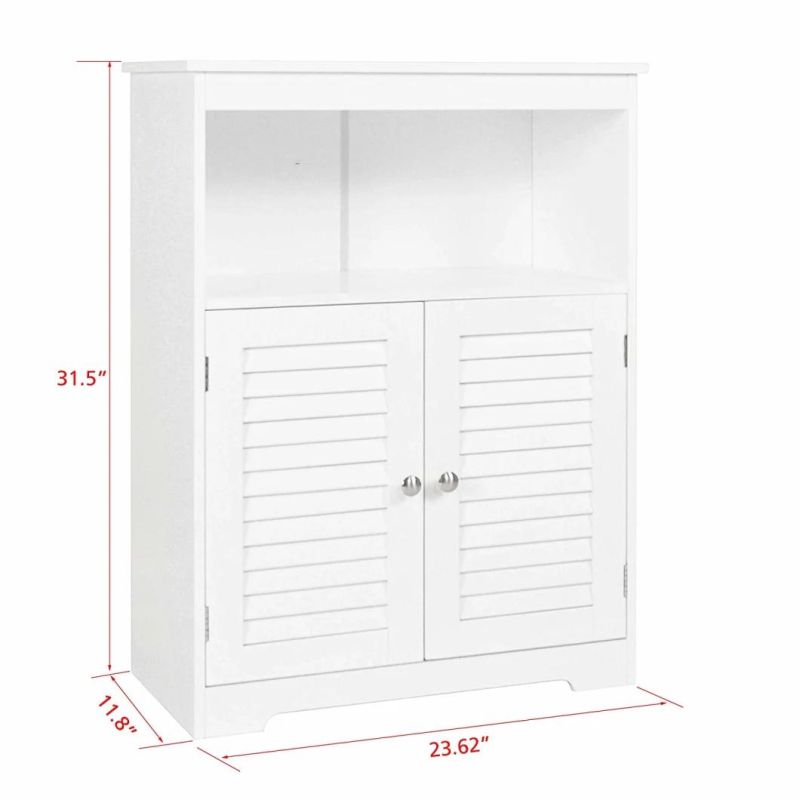 Home Furniture White Free Standing Bathroom Storage Cabinet with Double Shutter Doors and Adjustable Shelves