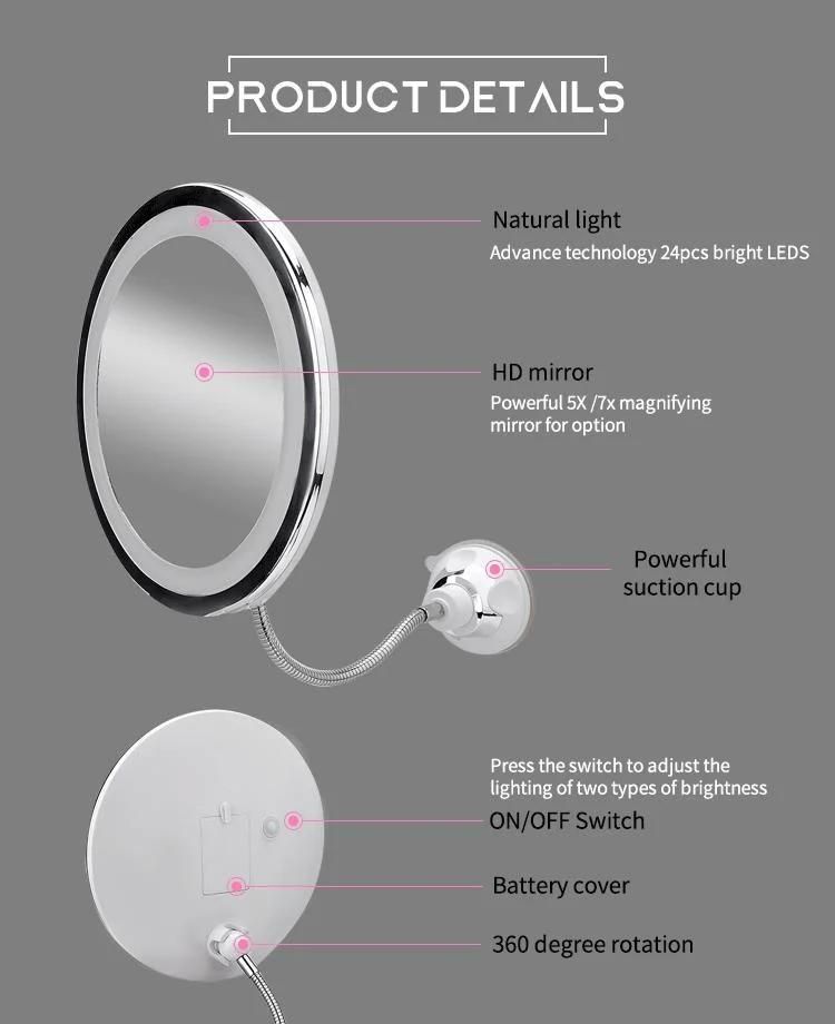 Pritech 360 Degree Rotation Cosmetic Mirror Round LED Bathroom Use Make up Mirror