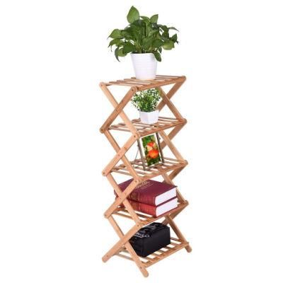 5 Tier Plant Stand Shelf Folding Bamboo Shoe Rack Flower Pots Display Stand Shelves Storage Organizer