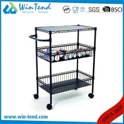 Hotel Kitchen 3 Tiers Black Utility Trolley Chrome Wire Cart