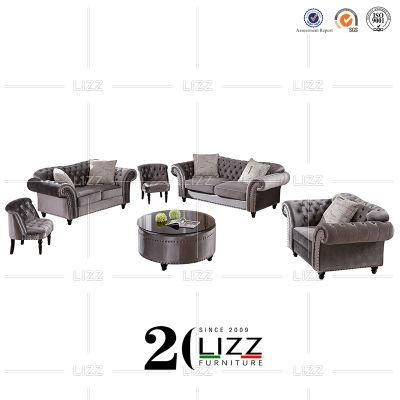 Norway Popular High Quality Velvet Fabric Chesterfield Sofa Living Room Sofa with Coffee Table