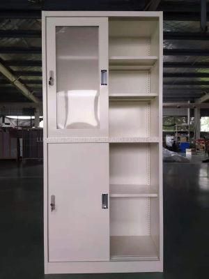 Easy Installation Glass Display Cabinet Sliding 2 Door Storage Steel Cupboard Furniture Metal Office Book Cabinet