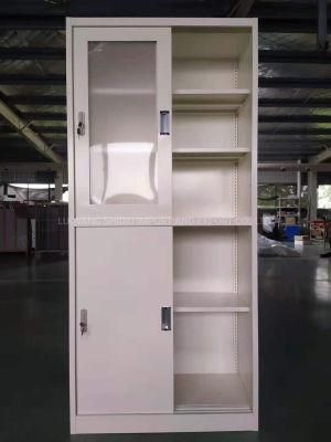 Easy Installation Glass Display Cabinet Sliding 2 Door Storage Steel Cupboard Furniture Metal Office Book Cabinet