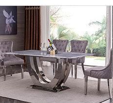 Famliy 8 Seater Marble Metal Home Restaurant Dining Table Furniture Combination
