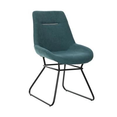 Home Furniture Fabric Covered Black Green Color Black Steel Irregular Shape Steel Legs Modern Design Dining Room Chair