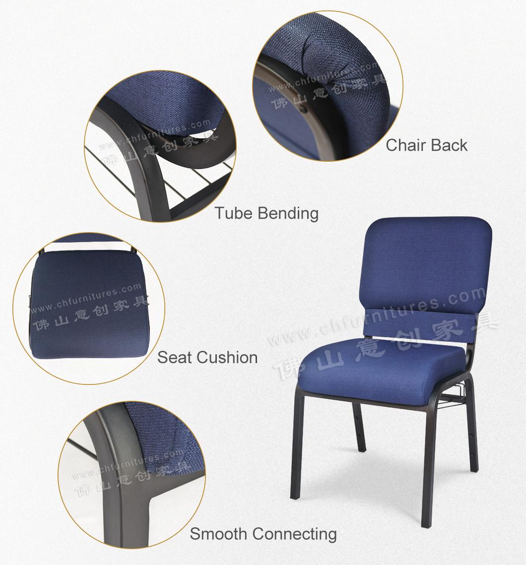 Yc-G36-07 Wholesale Black Frame Stackable Elegant Blue Upholstered Chair for Church