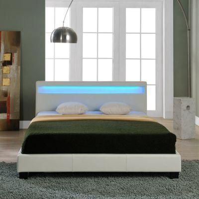 Big Ottoman Single Size Faux Leather Lighted Headboard Bed Frame with LED Light