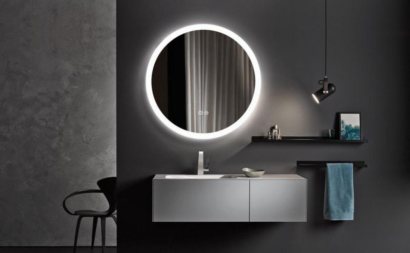 60cm Round LED Bathroom Mirror Illuminated Anti Fog LED Light Bathroom Smart Makeup Vanity Mirror, Touch Dimmble Switch Color Temp Round LED Bathroom Mirror