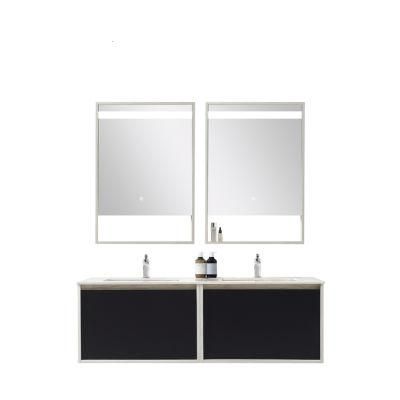 Nicemoco Black Paint Double Basin Hotel Bathroom Furniture with LED Mirror