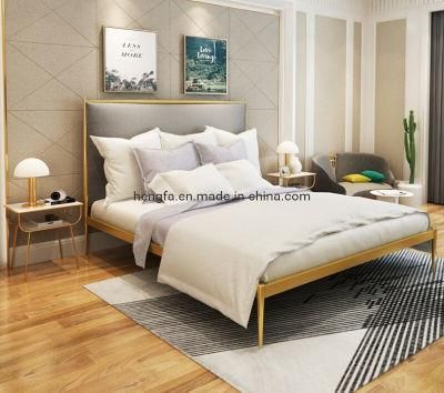 Factory Bedroom Furniture Leather Upholstered Cover Headboard Stainless Steel Bed
