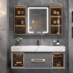New Design Floor Mounted Ripple Effect Bathroom Vanity with Factory Price with Rock Plate Basin