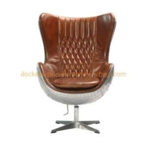 Factory Custom Home Furniture Upholstered Real Leahter Leisure Lounge Accent Hotel Armchair Single Sofa Chair Aviation Swivel Egg Chair