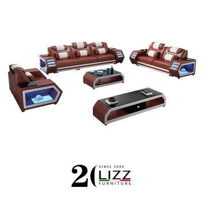 Most Comfortable New Modern Style Home Furniture Luxury Leather LED Sofa Set
