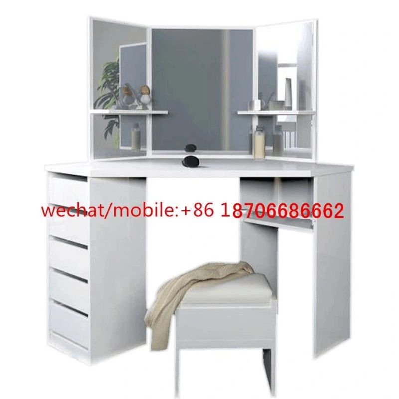 Customized Wooden Dressing Table with Mirror and Dressing Stool