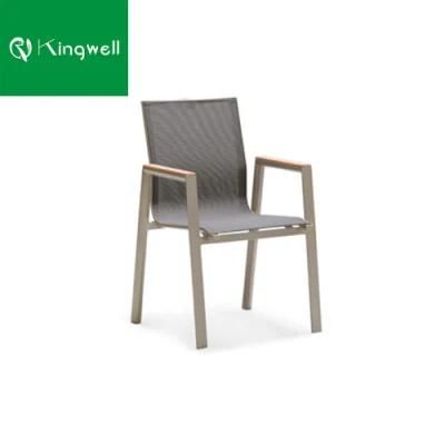 Modern Style Aluminum Table and Chair with Plastic Wood Armrest for Hotel