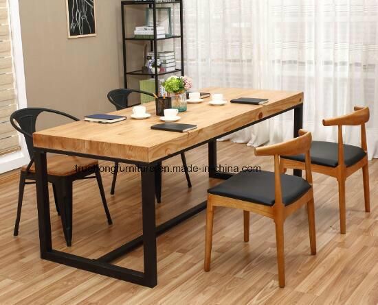Popular Design Nature Solid Timber Table Metal Legs Natural Solid Wood Table Top Simple Design
