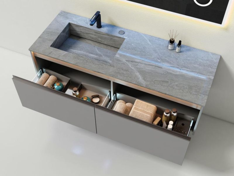 Gray Luxury Melamine Bathroom Vanity with Touched LED Mirror